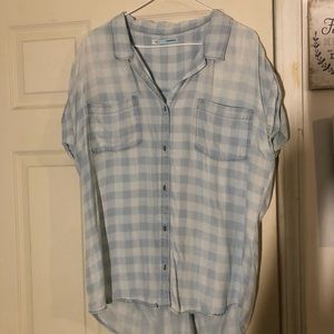 Light denim checkered button down
